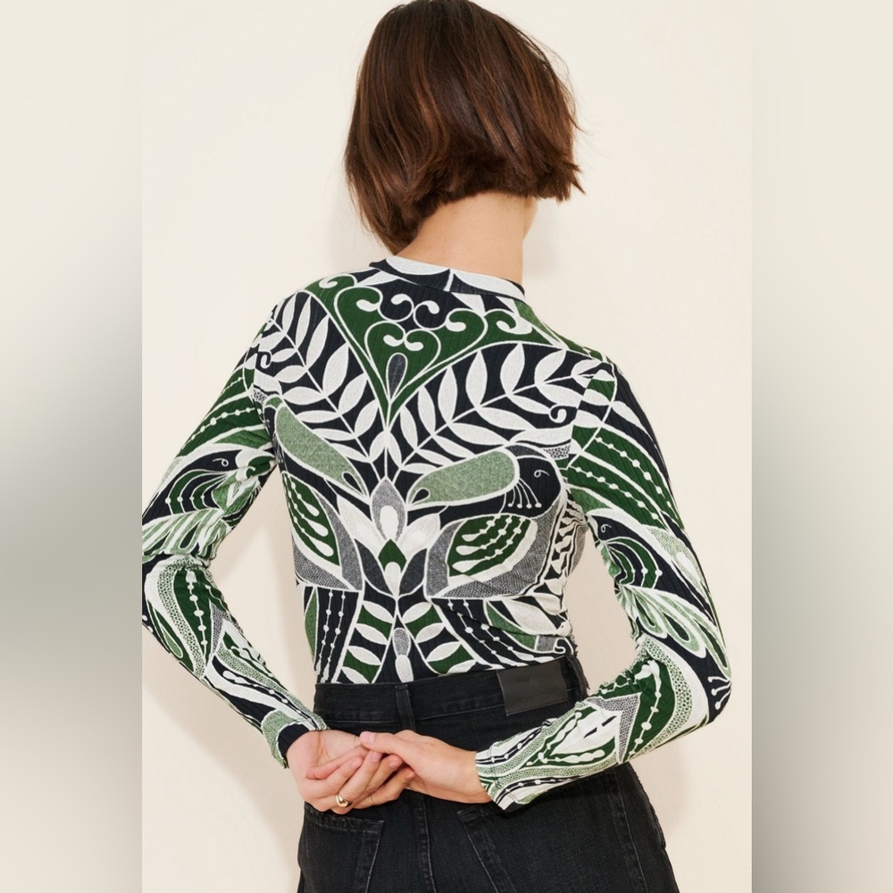 FARM Rio Puff Sleeve Green and Black Bodysuit - Picture 3 of 11